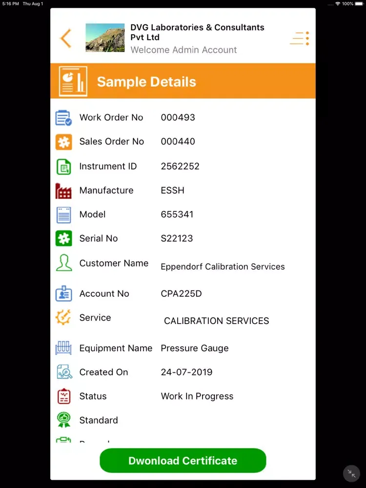 CAL LIMS iPad  Screenshots