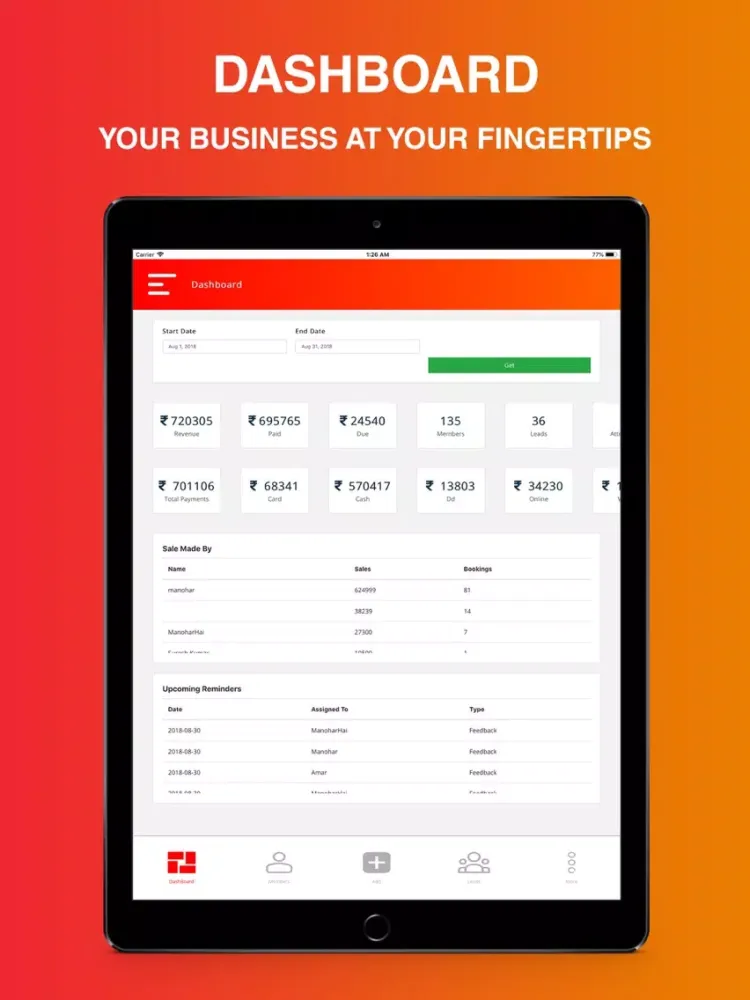 Ảnh chụp màn hình của BYG Pulse: Gym & Studio CRM iPad 