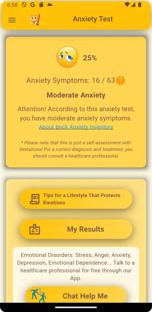 Anxiety Test Screenshots