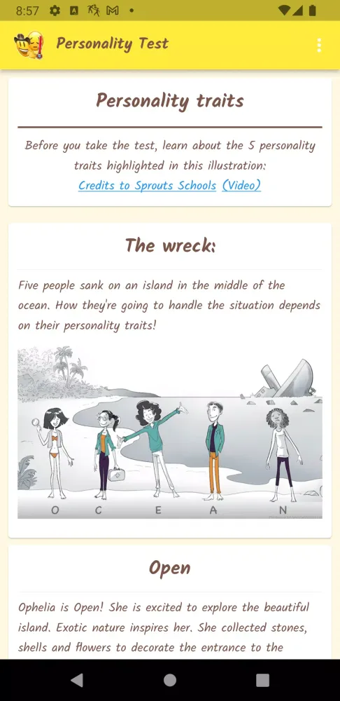 Personality Test Screenshots