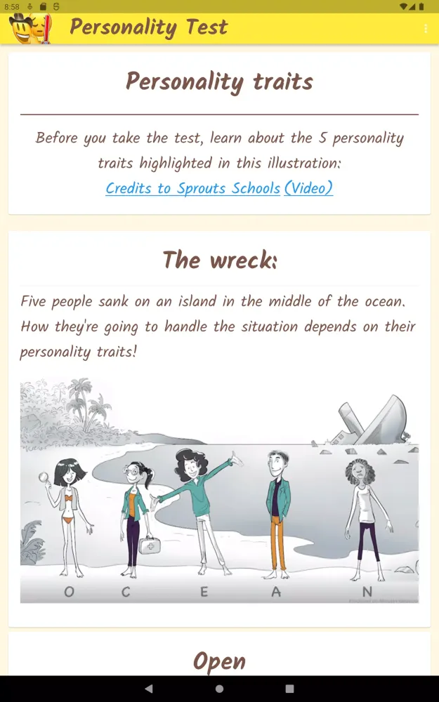 Personality Test Screenshots