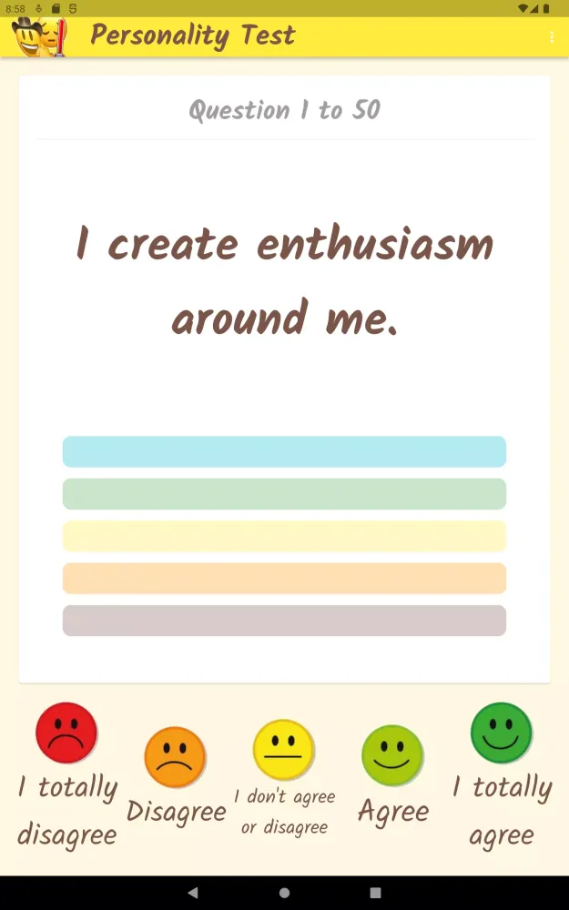 Personality Test Screenshots