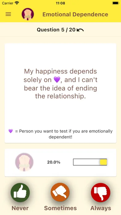 Captures d'écran de Emotional Dependency Test