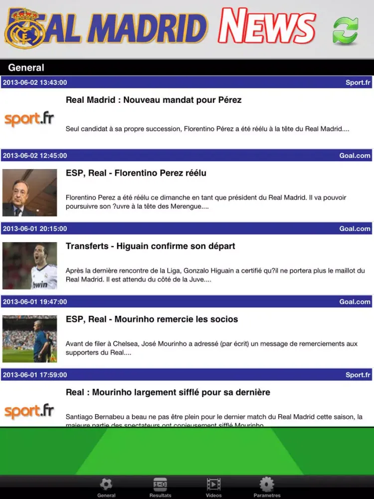 Ảnh chụp màn hình của Real Madrid News iPad 