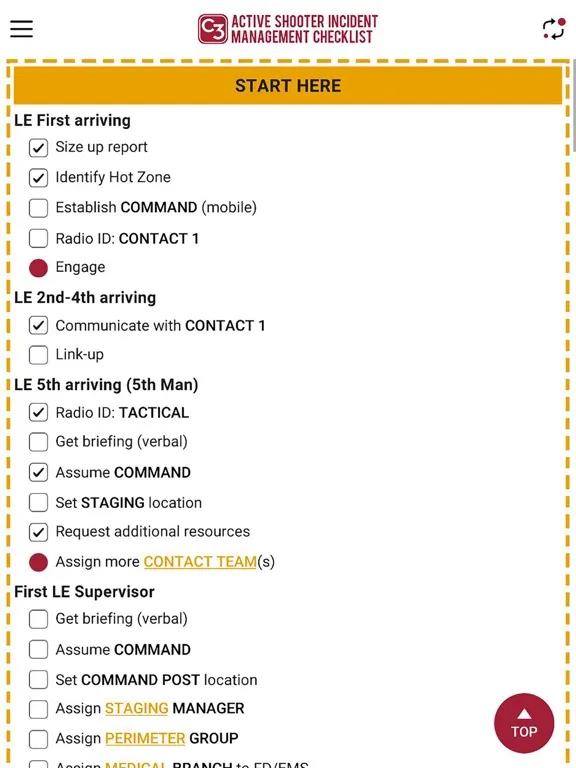 Ảnh chụp màn hình của ASIM Checklist iPad 