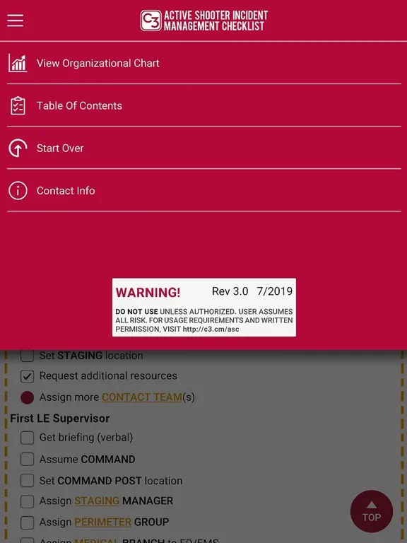 Ảnh chụp màn hình của ASIM Checklist iPad 