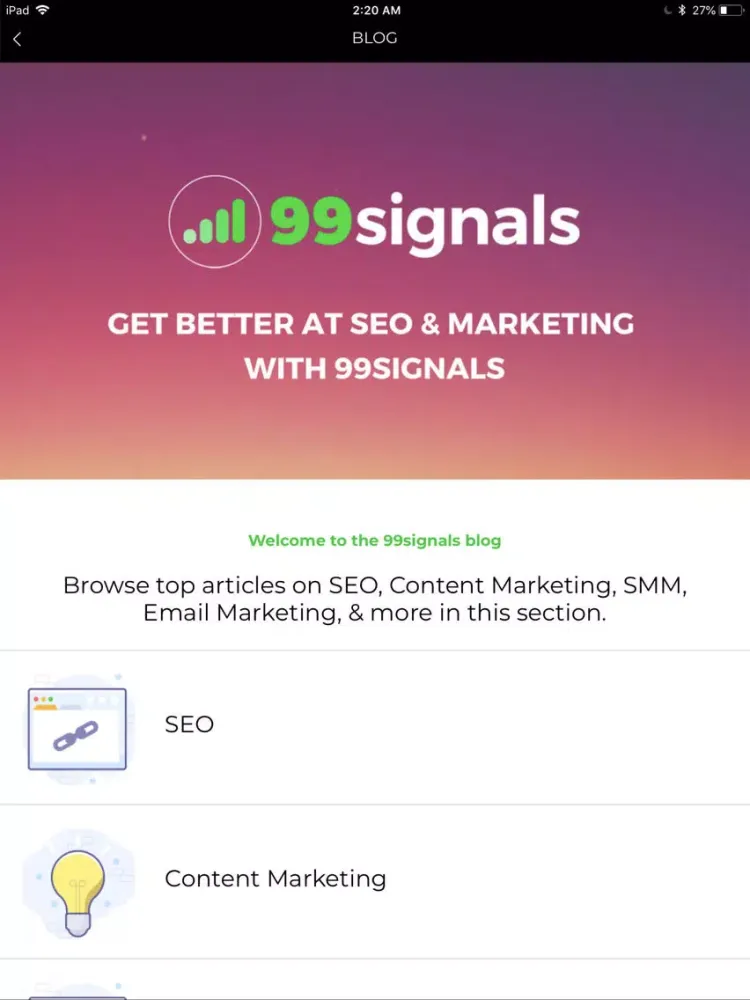 Captures d'écran de 99signals: SEO & Blogging Tips iPad 