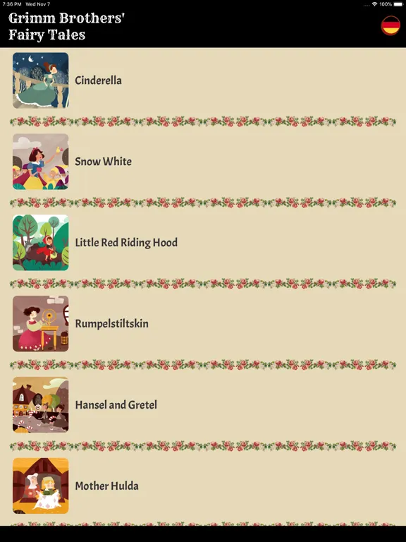 Ảnh chụp màn hình của Grimm Brothers' Fairy Tales iPad 