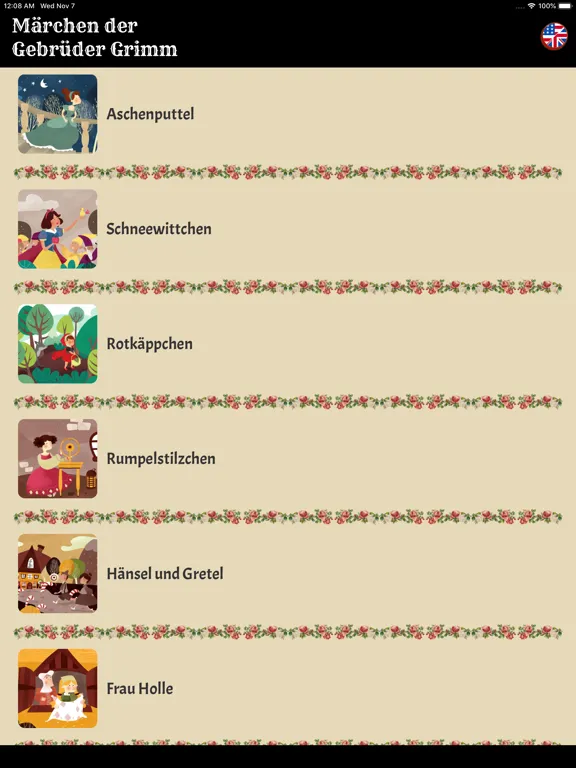 Ảnh chụp màn hình của Grimm Brothers' Fairy Tales iPad 