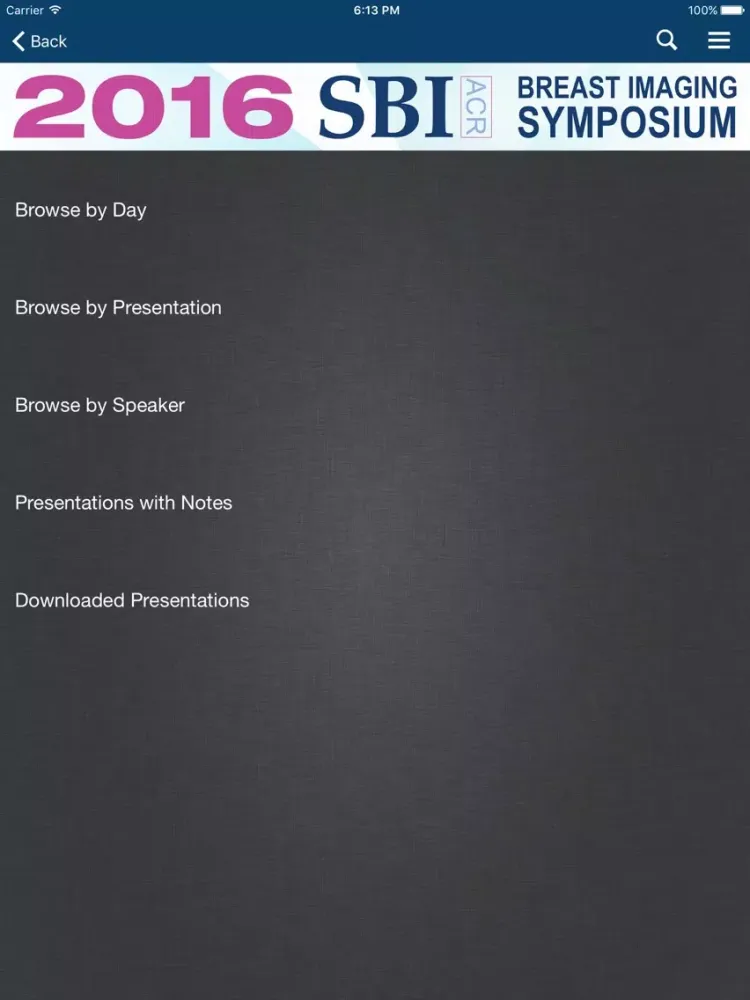 SBI/ACR Symposium 2016 iPad  Screenshots