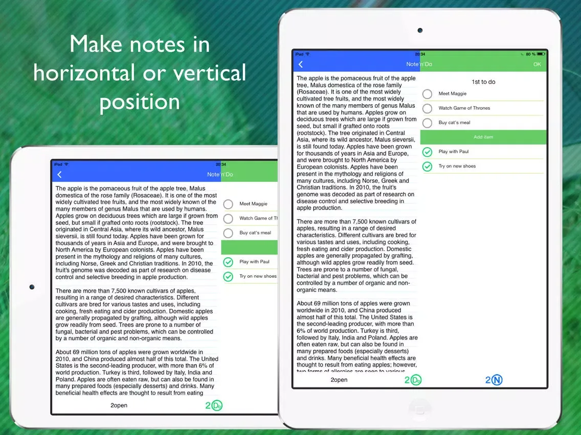 تصاویر Note & Do Premium - creating and editing two notes with to-do lists at the same time on one screen iPad 
