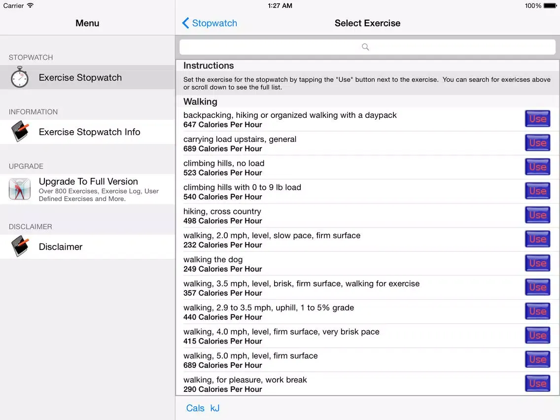Tangkapan layar Exercise Calorie Stopwatch - Calculator/Timer for the Calories Burned With Exercise iPad 