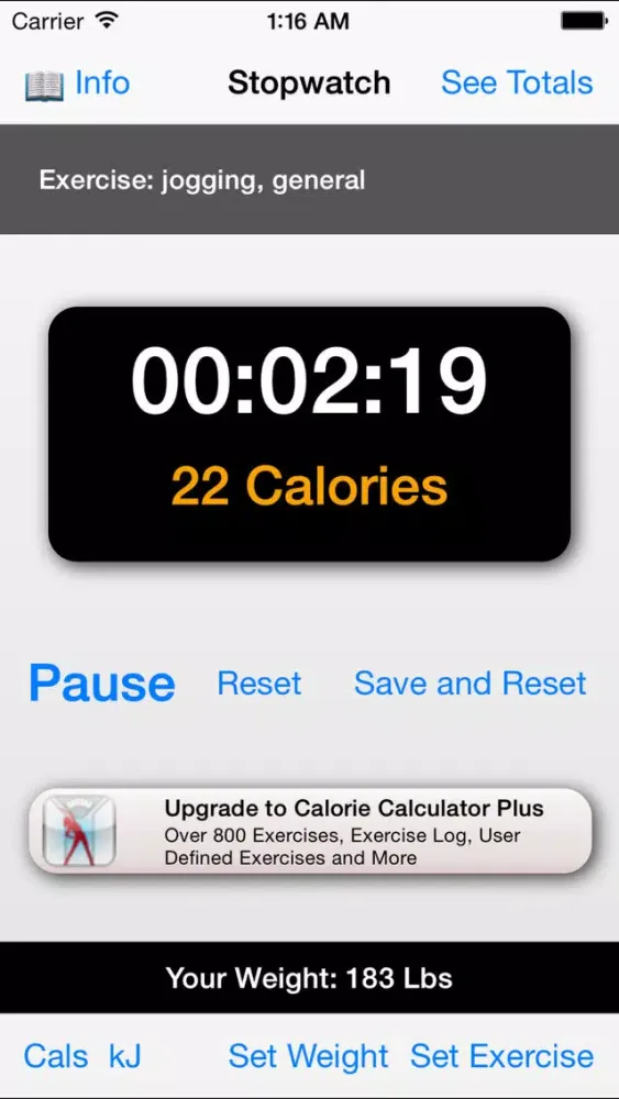 Tangkapan layar Exercise Calorie Stopwatch - Calculator/Timer for the Calories Burned With Exercise