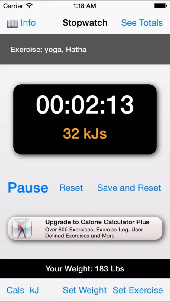 Tangkapan layar Exercise Calorie Stopwatch - Calculator/Timer for the Calories Burned With Exercise