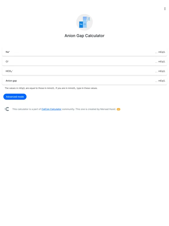 Anion Gap Calculator - CalCon iPad 应用截图