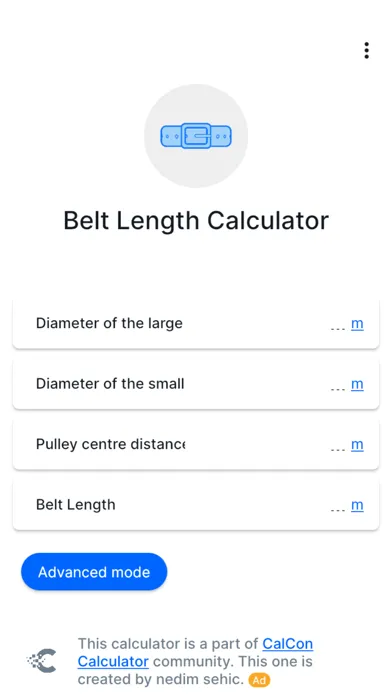 Capturas de tela do Belt Length Calculator CalCon