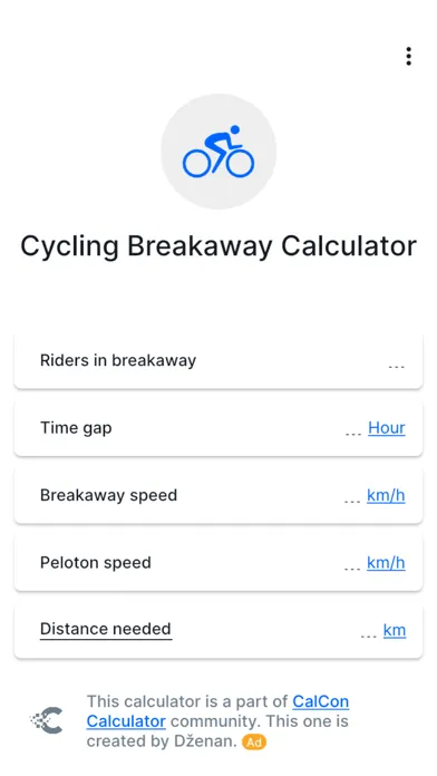 Cycling Breakaway Calculator Ekran Görüntüleri