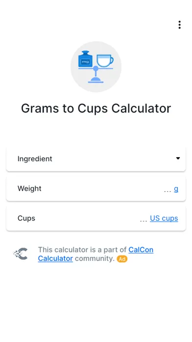 Tangkapan skrin Grams to Cups Calculator