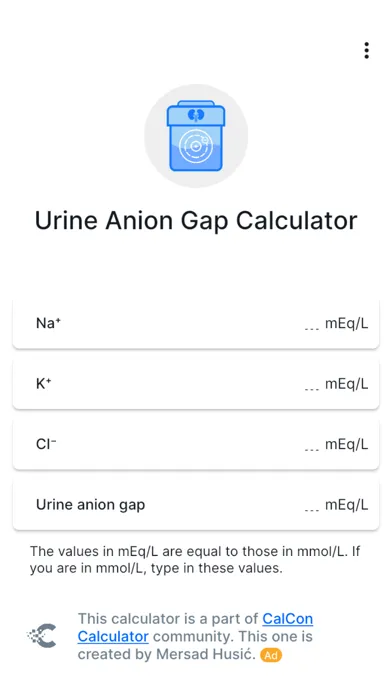 Urine Anion Gap Calculator Ekran Görüntüleri