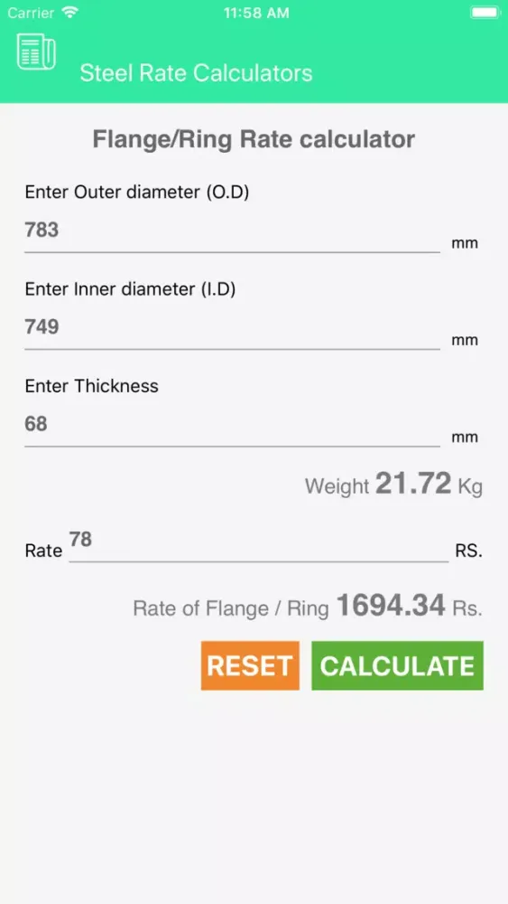 Zrzuty ekranu Flange Industries Calculator