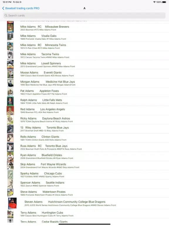 Baseball trading cards PRO iPad 应用截图