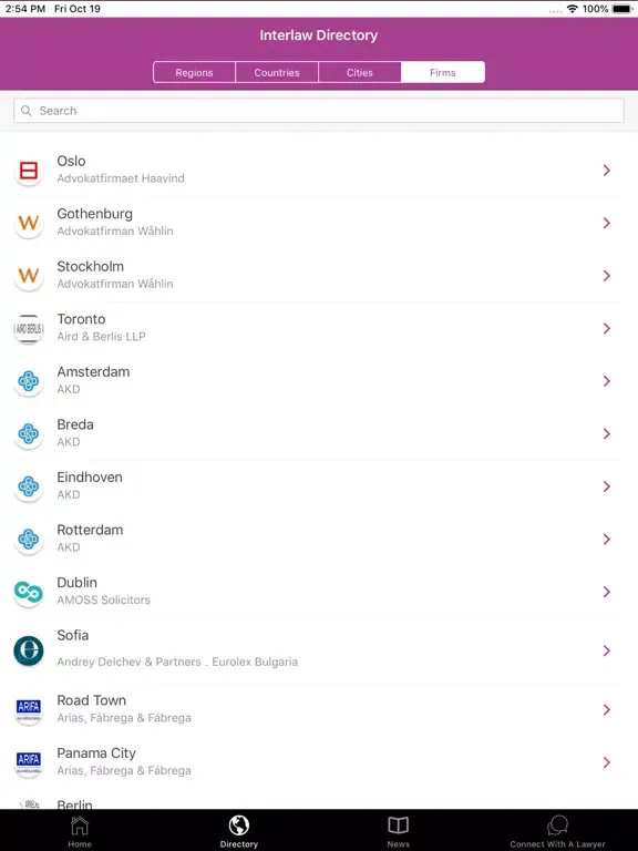 Ảnh chụp màn hình của Interlaw Directory iPad 