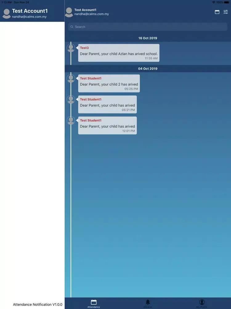 Tangkapan layar Attendance Notification iPad 