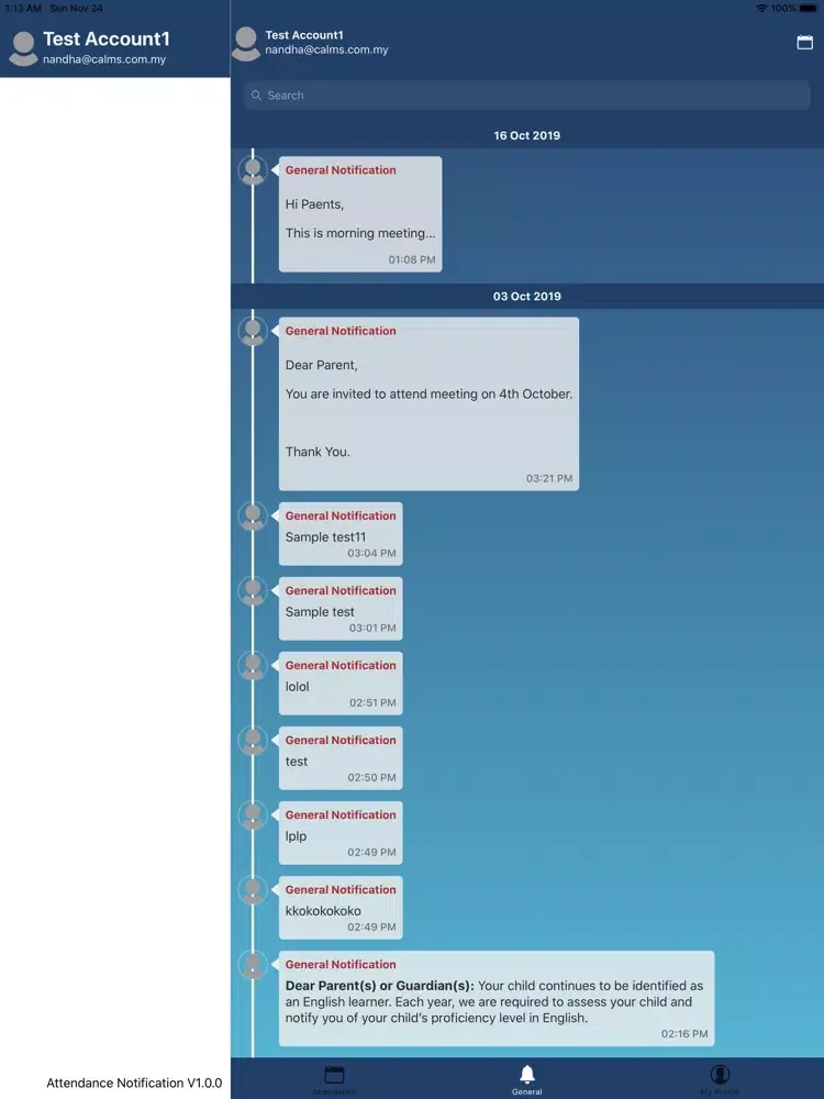 Tangkapan layar Attendance Notification iPad 