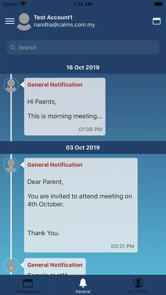 Tangkapan layar Attendance Notification