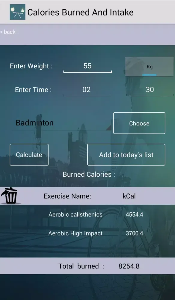 Tangkapan layar Calories Burned And Intake