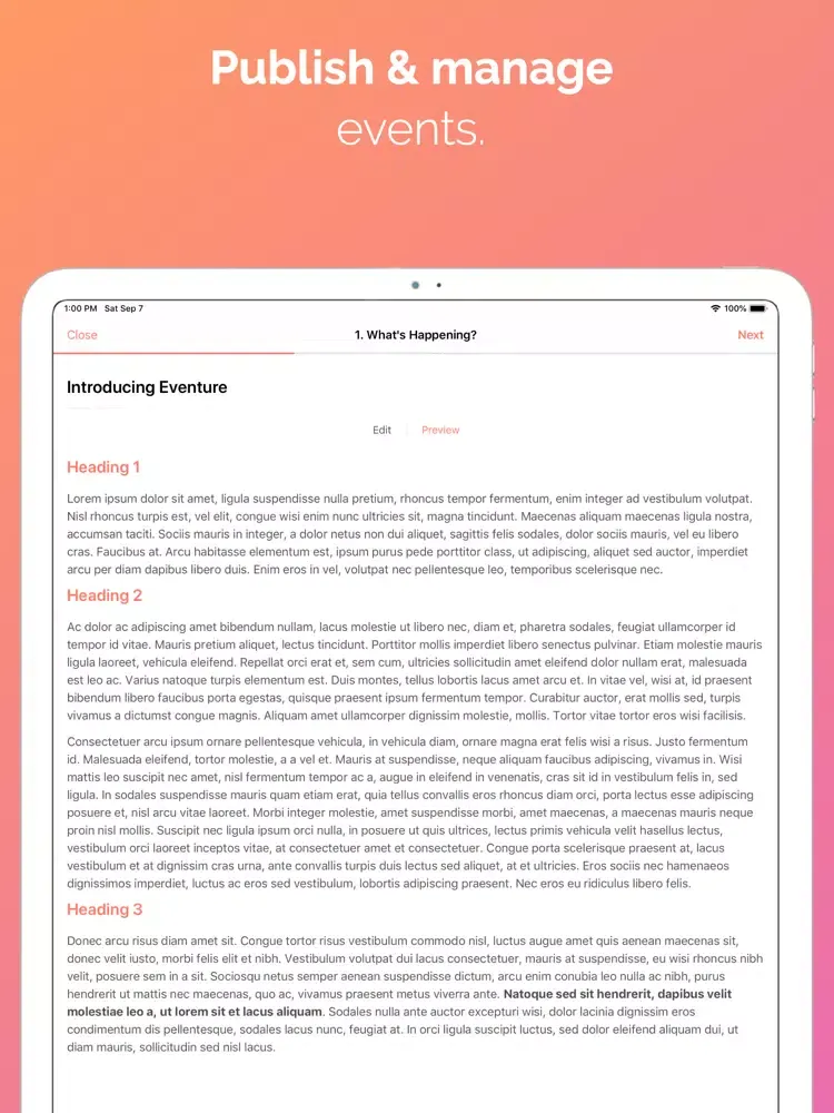 Eventure iPad  Screenshots
