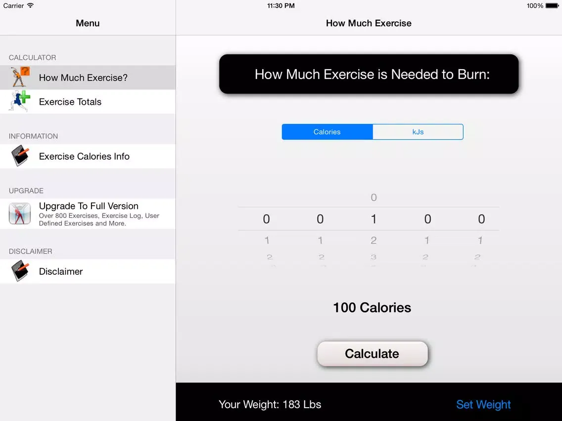 How Much Exercise Calorie Calculator - Exercise Needed for a Given Calories Burned iPad  Screenshots