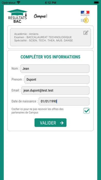 Capturas de tela do Résultat Bac 2024