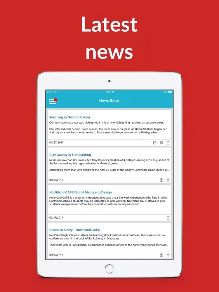 Capturas de tela do Northland CAPS iPad 