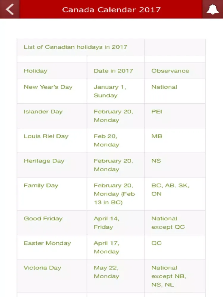 صور Canada Calendar 2017 iPad 