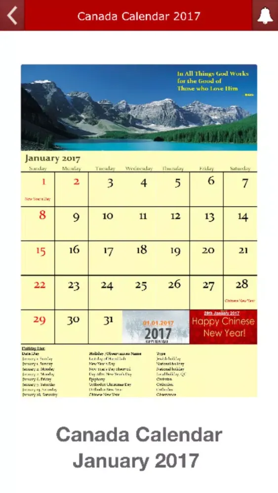 صور Canada Calendar 2017