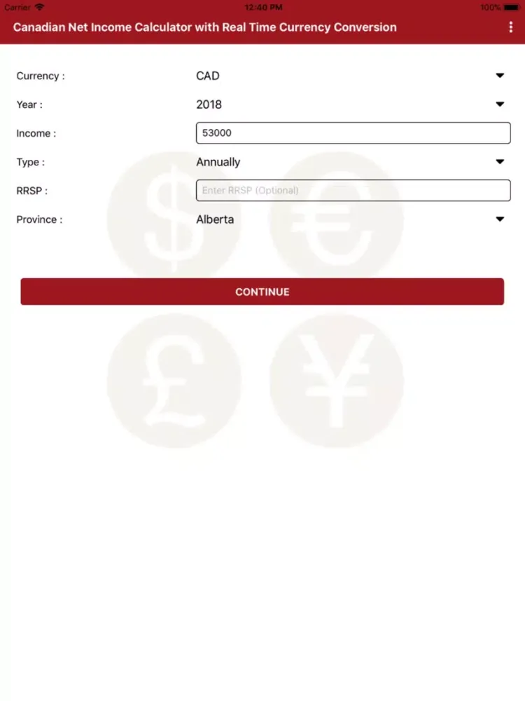 Canadian Net Income Calculator iPad  Screenshots