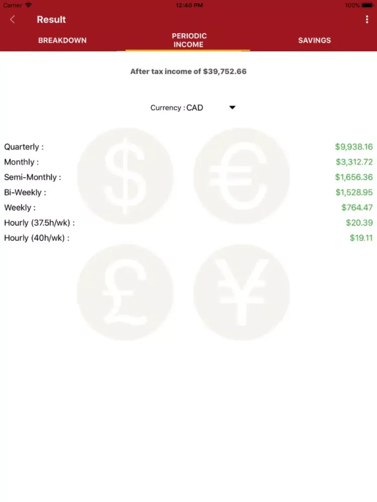 Canadian Net Income Calculator iPad  Screenshots