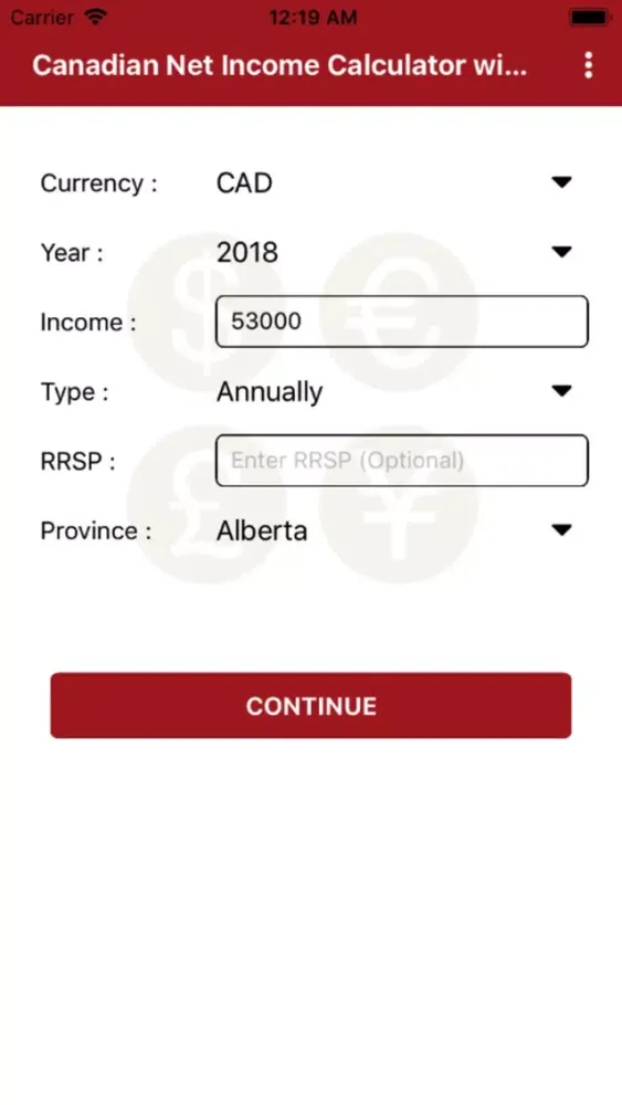 Canadian Net Income Calculator Screenshots