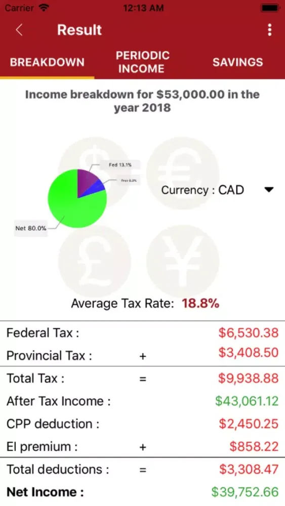 Canadian Net Income Calculator Screenshots