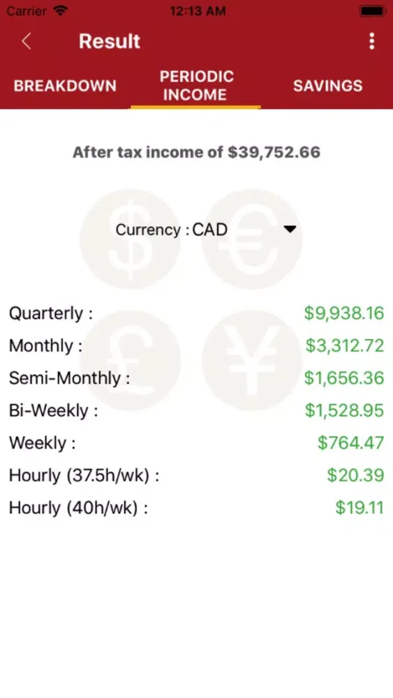 Canadian Net Income Calculator Screenshots