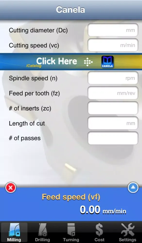 Tangkapan skrin Canela Machining Calculator