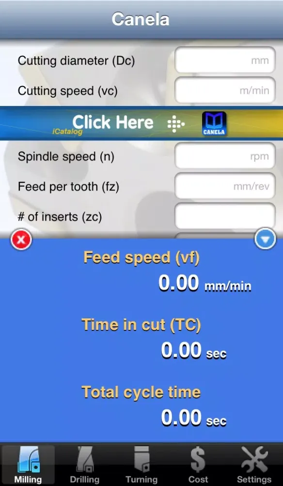 Tangkapan skrin Canela Machining Calculator