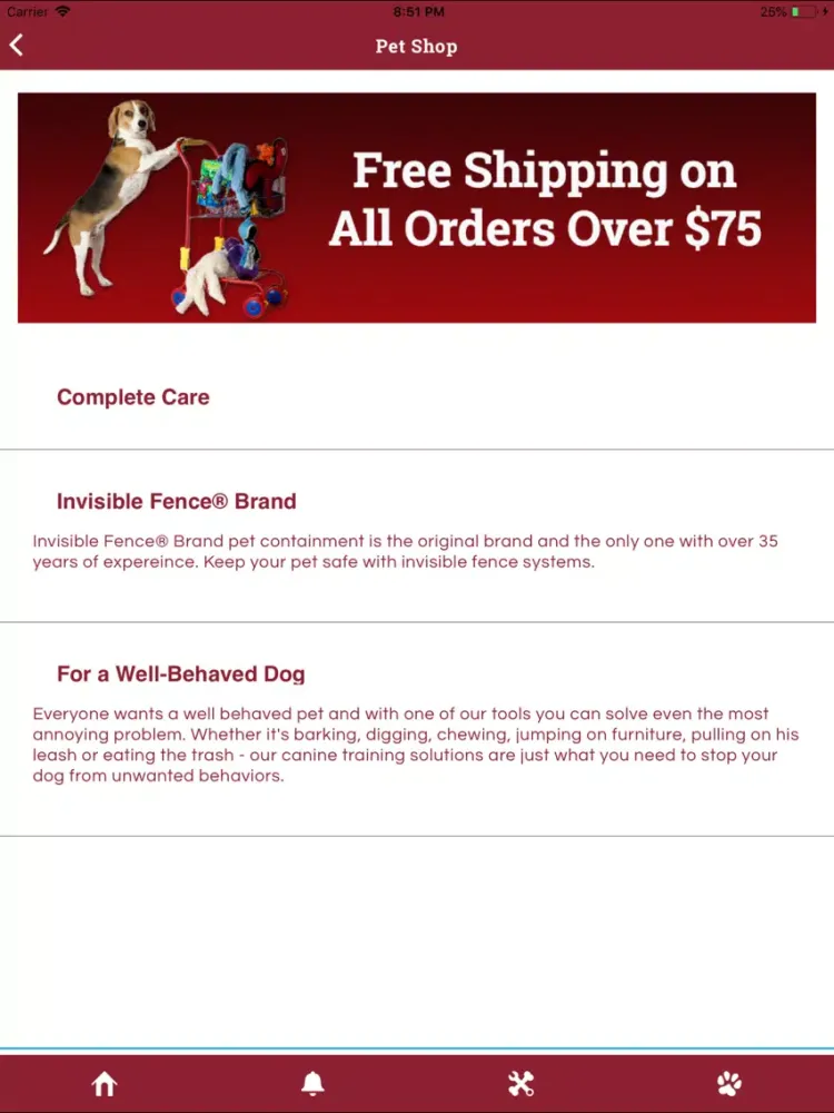 Capturas de tela do Canine Company iPad 