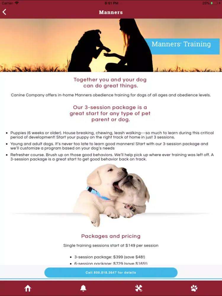 Capturas de tela do Canine Company iPad 