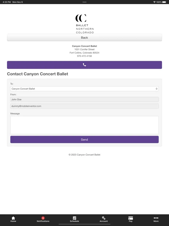 Tangkapan skrin Canyon Concert Ballet School iPad 