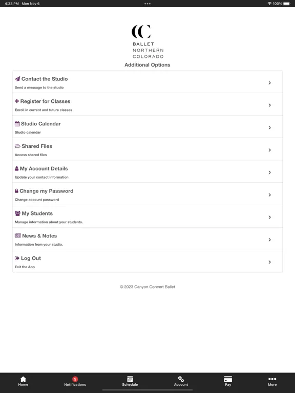 Tangkapan skrin Canyon Concert Ballet School iPad 
