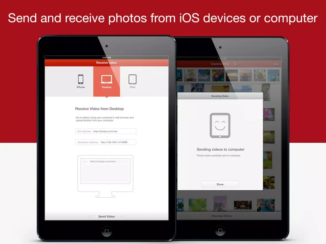 Video Transfer - photo and video transfer app over wifi iPad Screenshots