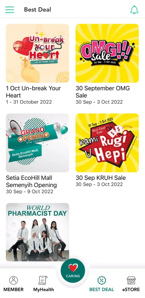 Tangkapan skrin Caring Membership