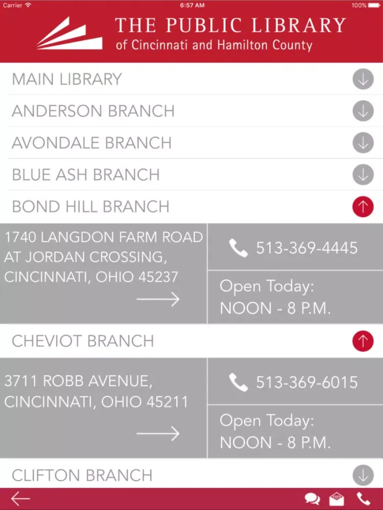 Ảnh chụp màn hình của Cincinnati Public Library App iPad 